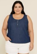 Blusa Regata Jeans Plus Size - Feminino - G2