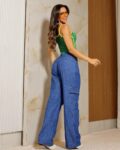Calça Pantalona Cargo Jeans - Feminina - CONFORT - GG