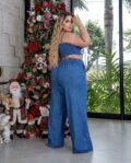 Calça Pantalona Jeans Plus Size - Feminina - CONFORT - G2