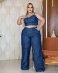 Calça Pantalona Jeans Plus Size - Feminina - CONFORT - G3