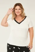 GOLA V PLUS SIZE BICOLOR OFF WHITE E PRETO