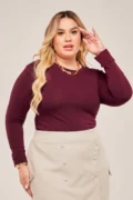 MANGA LONGA PUNHO PLUS SIZE VINHO BURGUNDY